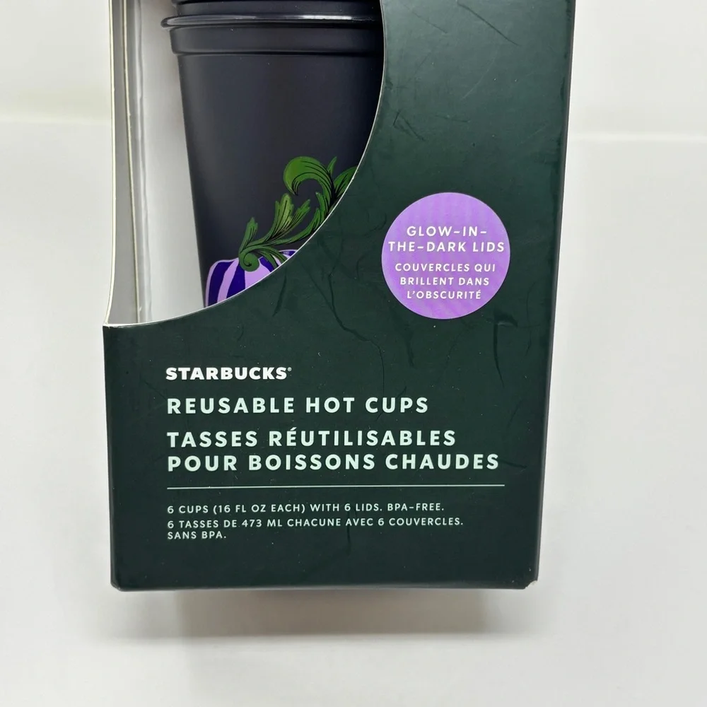NWT STARBUCKS Halloween Pumpkin Reusable Hot Cups with Glow-In-The-Dark Lids